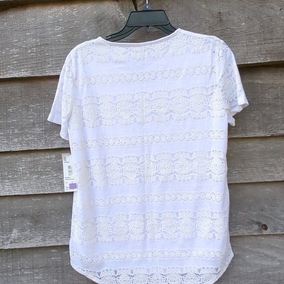 NWT N Touch Blouse lace Overlay White Pure Neck Round Short sleeves Size Small - Picture 5 of 10